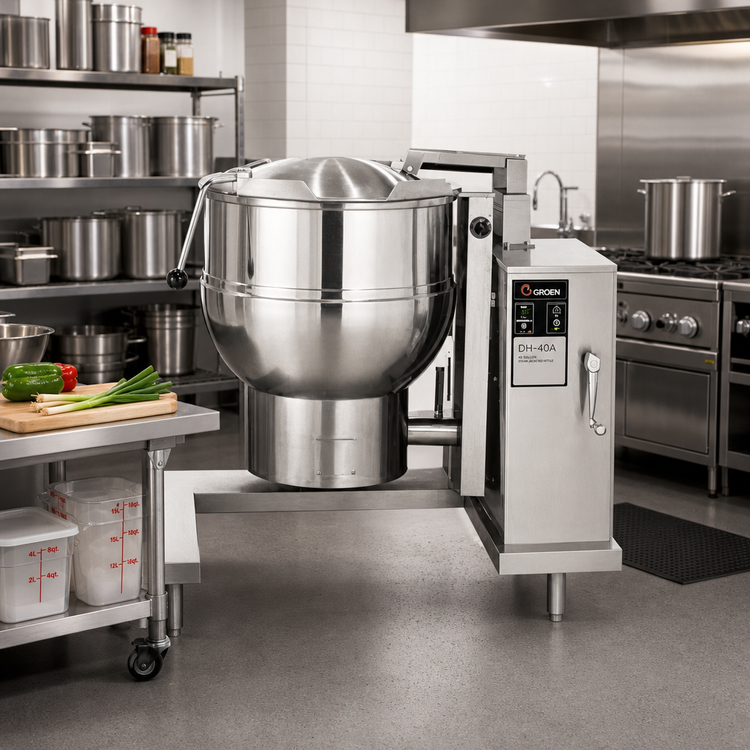 Product image #2 for Groen DH-40A 40-Gallon Gas Tilting Steam Jacketed Kettle with Advanced Digital Controls and Manual Crank Tilt
