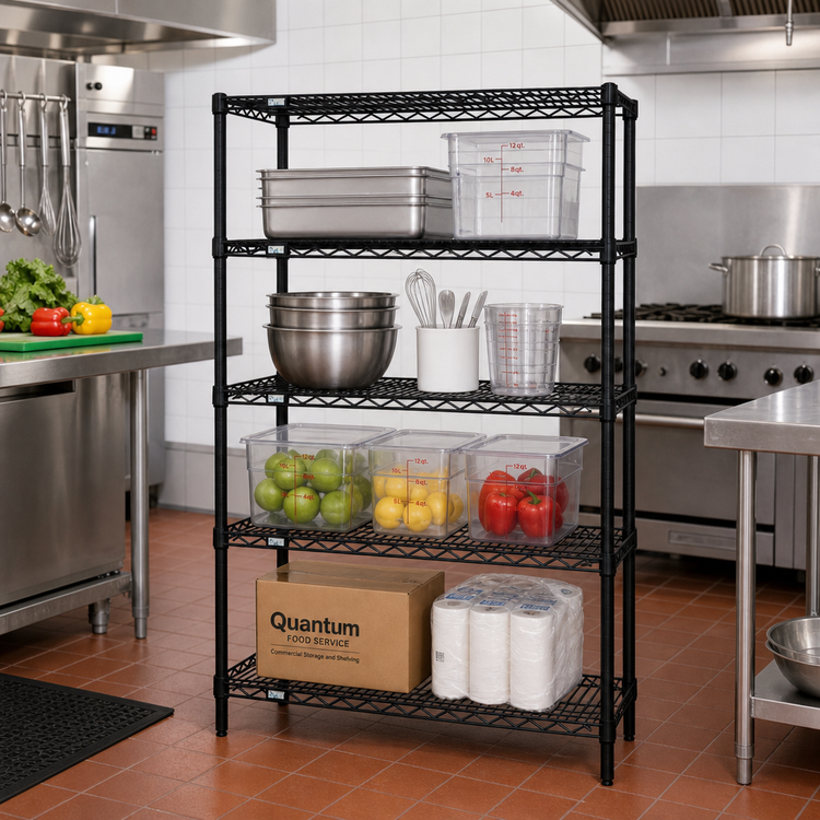 Product image #2 for Quantum 4-Shelf 36 x 24 x 54 Inch Black Epoxy Antimicrobial Wire Shelving Starter Kit