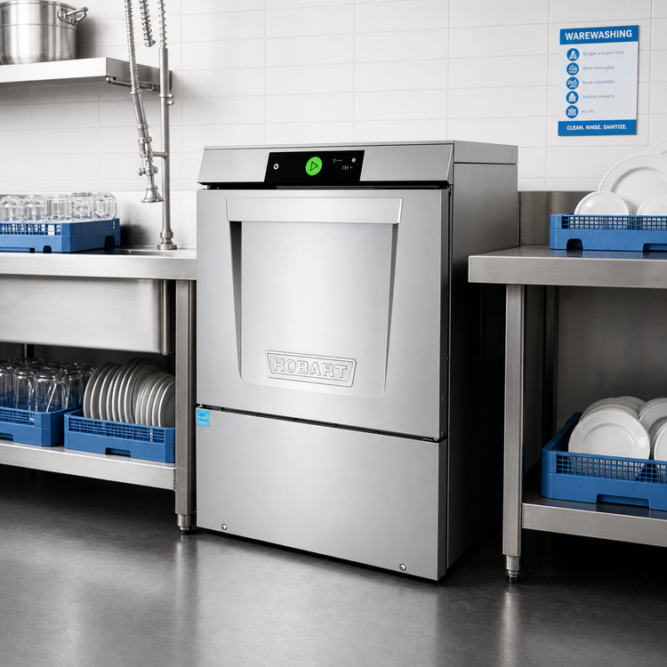 Product image #2 for Hobart LXn High-Temperature Sanitizing Undercounter Dishwasher, 17-Inch Door Opening, 32 Racks/Hour