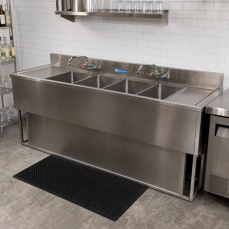 Product image #3 for BK Resources Slim-Line 4-Compartment Underbar Sink with Left and Right Drainboards, 84 Inch Wide