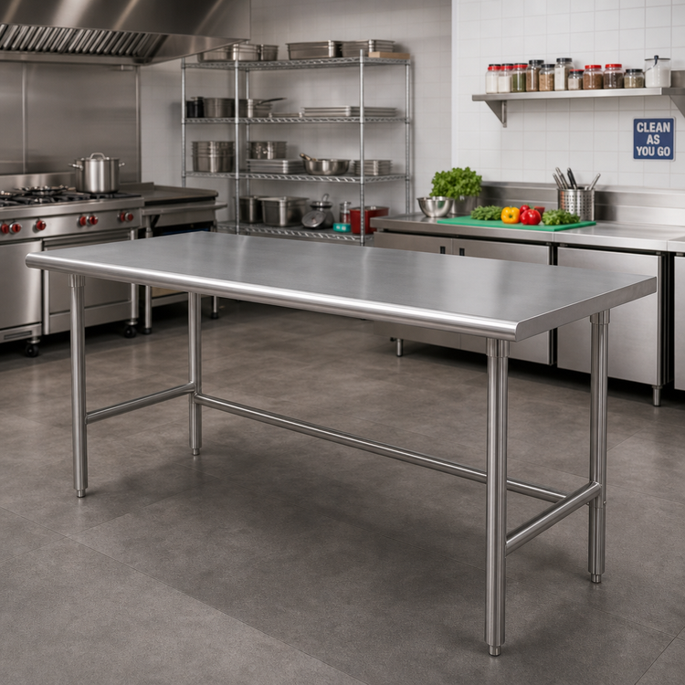 Product image #2 for Advance Tabco 108" x 36" 14-Gauge 304 Stainless Steel Flat Top Open Base Work Table