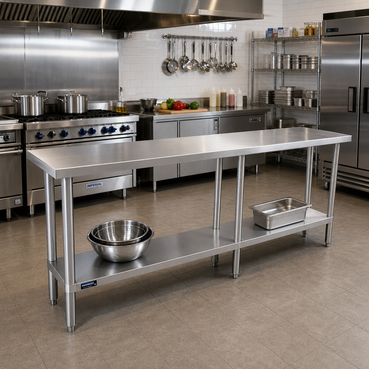 Product image #2 for Sapphire 84-Inch Stainless Steel Flat Top Worktable with Undershelf