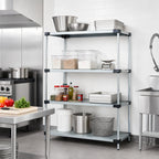 Thumbnail image #2 for Quantum WR63-1454SG Stationary Solid Shelving Starter Kit, 54"W x 14"D x 63"H, 4 Shelves, Galvanized Steel with Chrome Posts