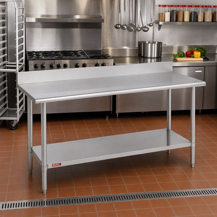 Product image #2 for Duke Deluxe Stainless Steel Work Table with 5-Inch Riser and Stainless Undershelf, 60 x 36 Inches