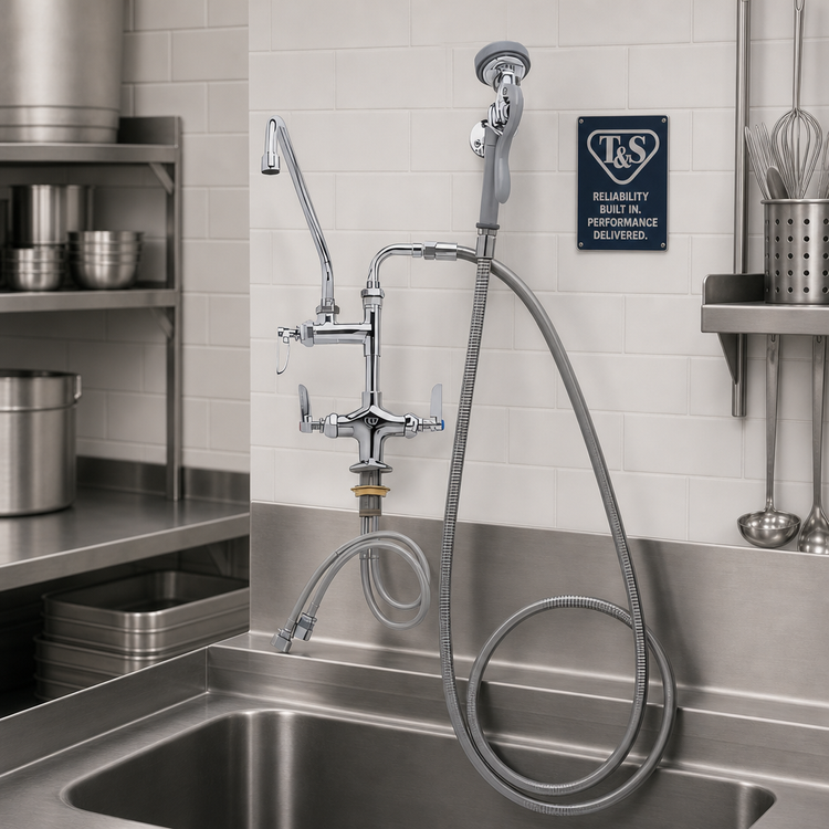 Product image #2 for T&S Brass Deck-Mount Pre-Rinse Add-On Faucet with 18-Inch Double Joint Swing Nozzle