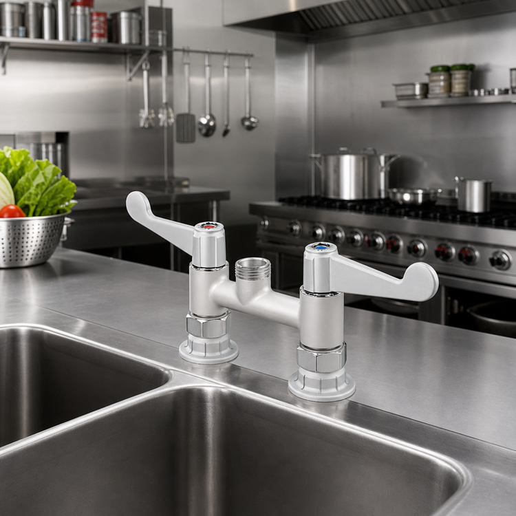 Product image #2 for equip 4" Deck Mount Mixing Faucet, Less Nozzle, Swivel Outlet, Wrist Handles
