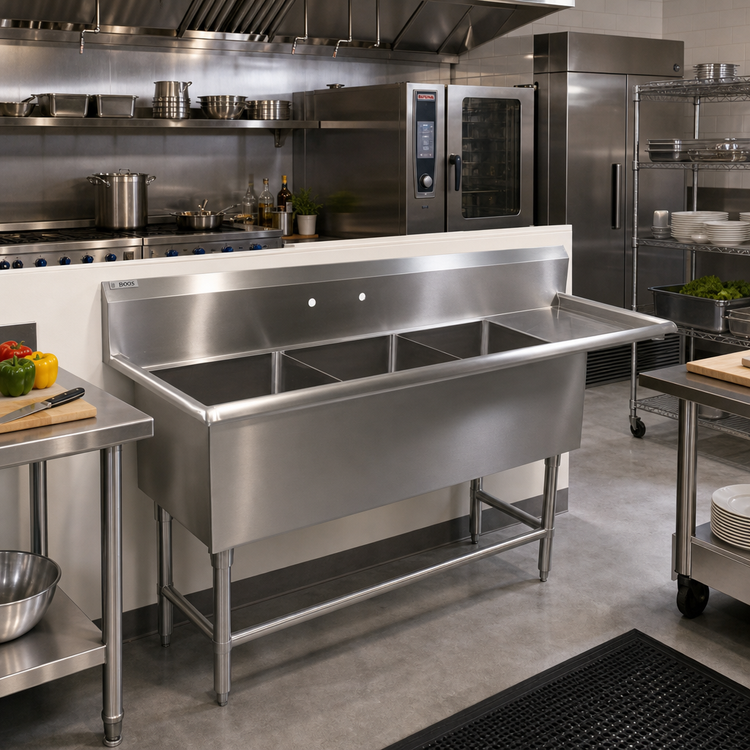 Product image #2 for John Boos Pro-Bowl 3-Compartment Sink with 30-Inch Right Drainboard, 16 Gauge Stainless Steel