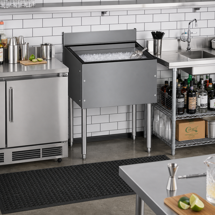 Product image #2 for CHOICE by Glastender 48-Inch Underbar Stainless Steel Ice Bin with Open-Channel Backsplash, 134 lb Capacity