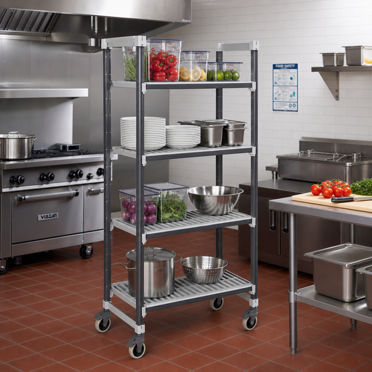 Product image #2 for Cambro Camshelving Elements XTRA 24" x 60" x 70-1/4" 4-Tier Mobile Starter Unit with Vented Shelves