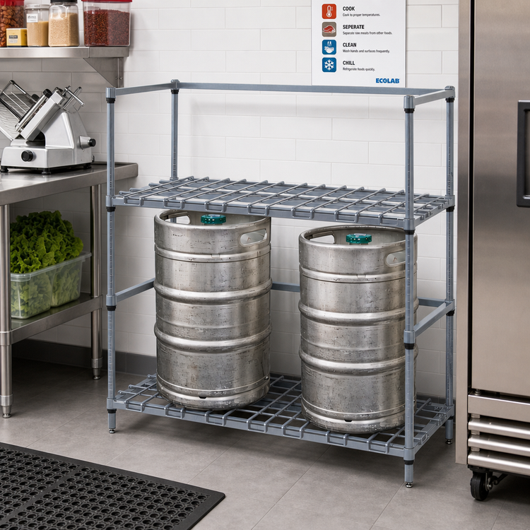 Product image #2 for Quantum Wire Two-Tier Modular Tank & Beverage Container Dunnage Rack, 36 x 18 x 54 Inches, Gray Epoxy Antimicrobial Finish
