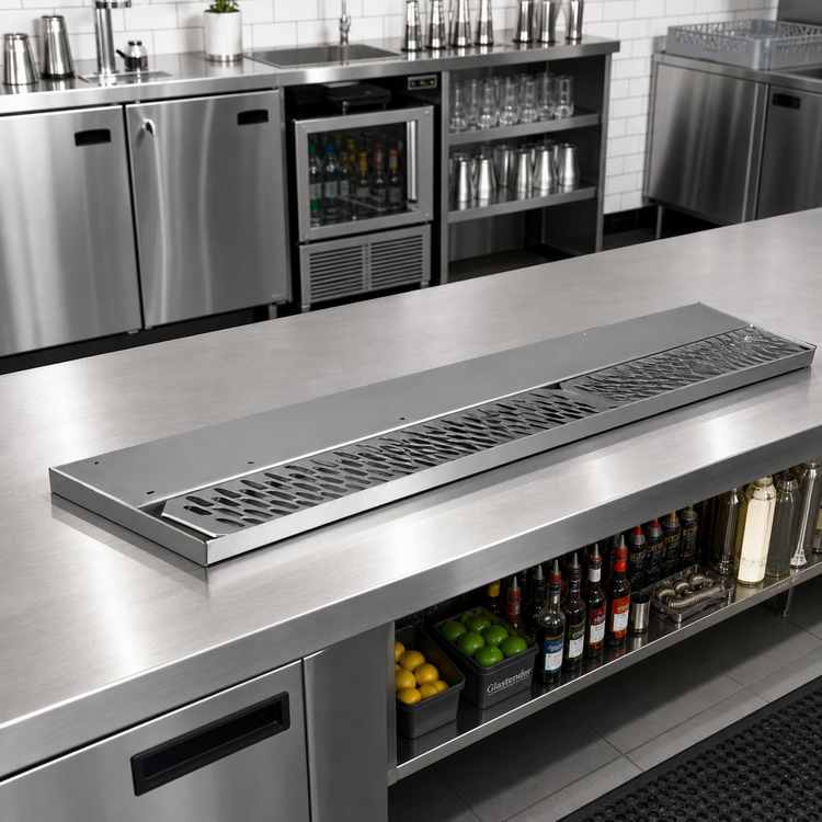 Product image #2 for Glastender 48-Inch Underbar Stainless Steel Drink Rail with Left Drain