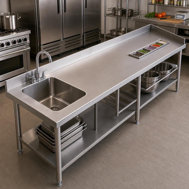 Product image #2 for Eagle Group Commercial Sink Bowl for 36-Inch Tables, 24 x 24 x 14-Inch, with Faucet and Basket Drain