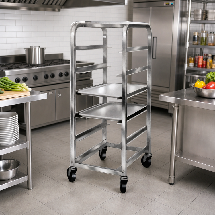 Product image #2 for Channel Manufacturing Mobile Stainless Steel End-Load Platter Rack for 10.5-Inch Platters, 6 Capacity, 12.5 x 26 x 44 Inches