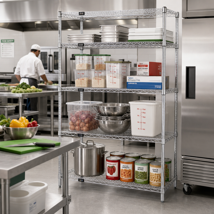 Product image #2 for Quantum Wire Shelving Starter Kit, 48"W x 36"D x 63"H, 5 Shelves, Chrome Plated