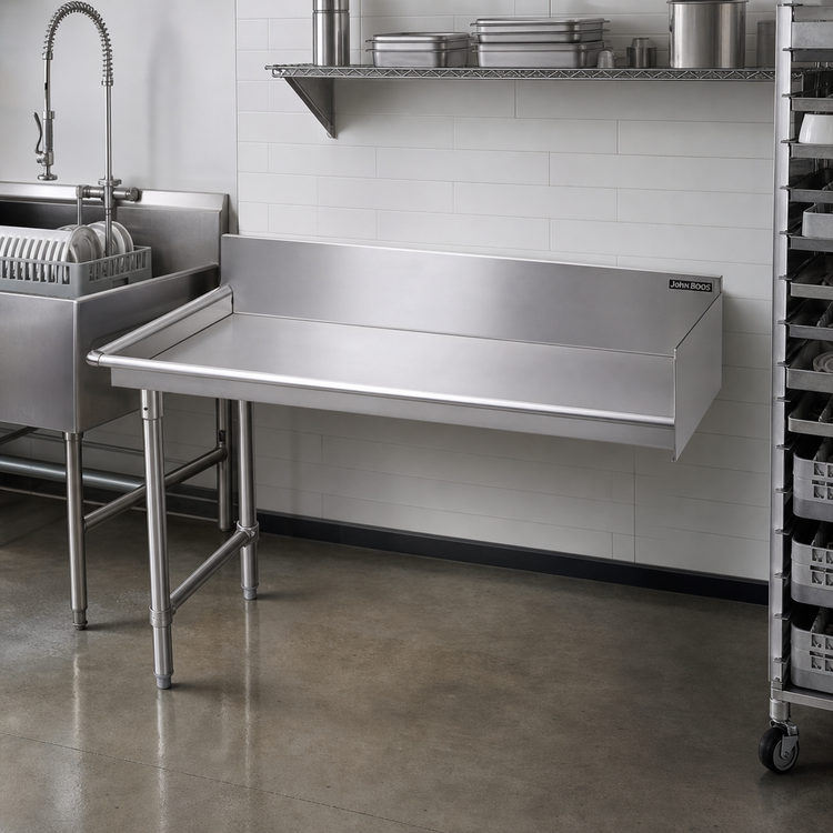 Product image #2 for John Boos Straight Right-to-Left Stainless Steel Dish Table with 10-Inch Backsplash