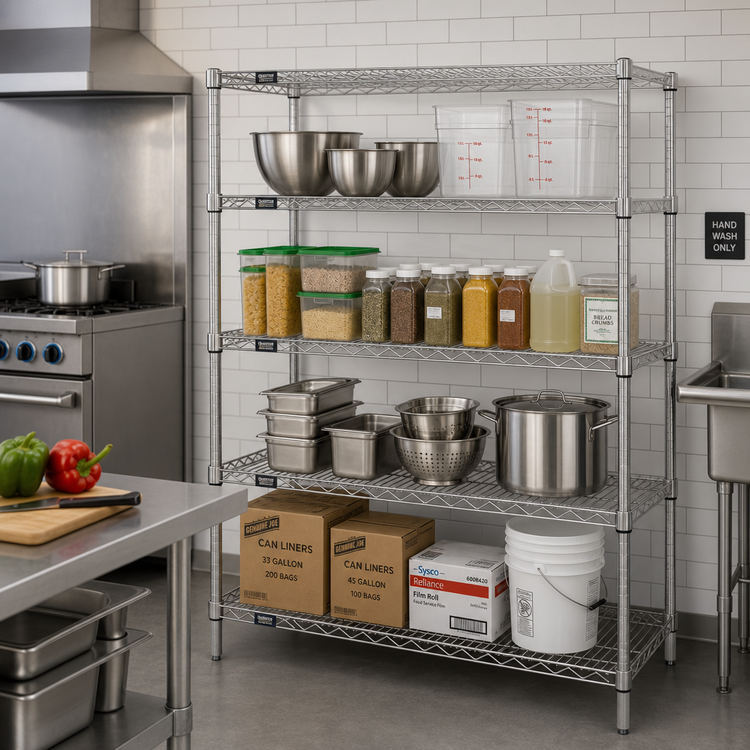 Product image #2 for Quantum 72"W x 24"D x 54"H Wire Shelving Starter Kit, 4-Shelf, 304 Stainless Steel