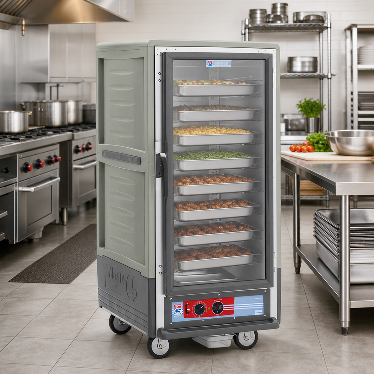 Product image #2 for Metro C5 Insulation Armour 3/4 Height Mobile Heated Holding Cabinet with Clear Polycarbonate Door, Gray