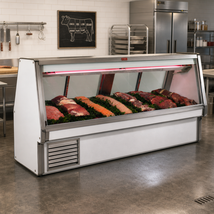 Product image #2 for Howard-McCray 34E Series 100-1/2-Inch Wide Full-Service Red Meat Service Case, Remote Refrigeration, Straight Glass