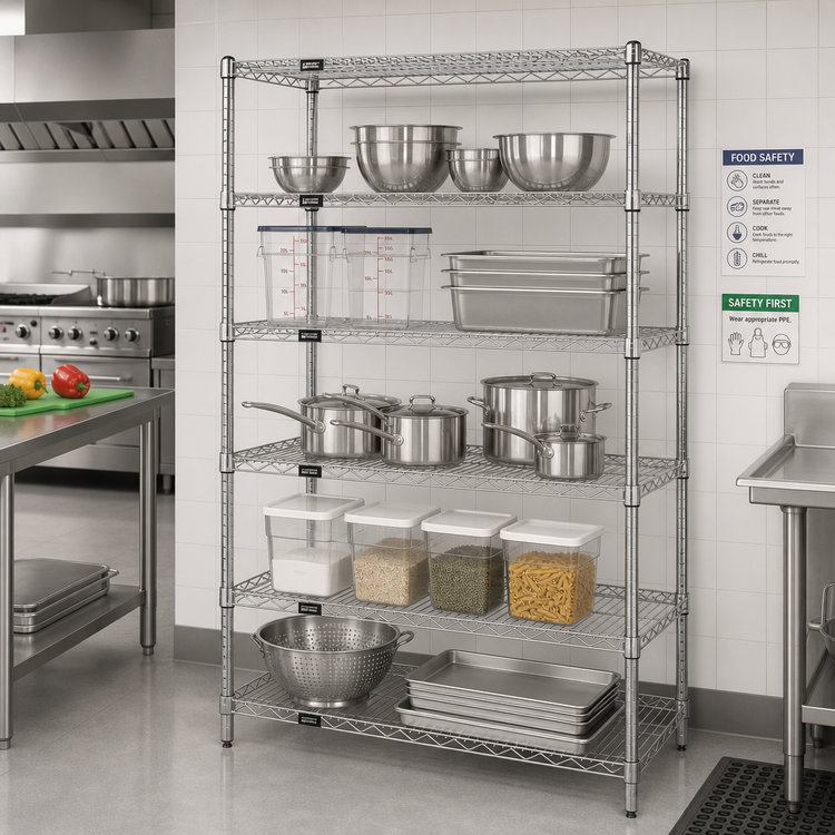 Product image #2 for Quantum 72"W x 36"D x 86"H Wire Shelving Starter Kit, 5 Shelves, Stationary, 304 Stainless Steel