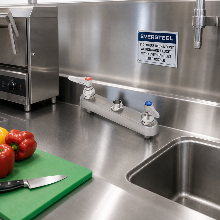 Product image #2 for EverSteel 8-Inch Centers Stainless Steel Deck Mount Workboard Faucet with Lever Handles, Less Nozzle
