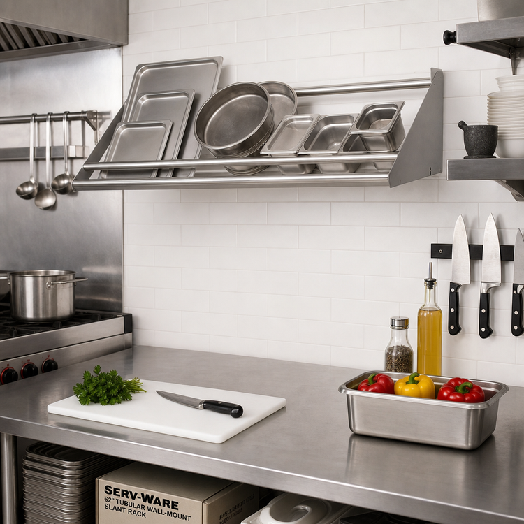 Product image #2 for Serv-Ware 62 Inch Tubular Wall-Mount Slant Rack