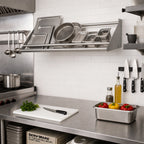 Thumbnail image #2 for Serv-Ware SRT62-CWP 62-Inch Tubular Wall-Mount Slant Rack, 430 Stainless Steel, 18-Inch Deep