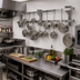 Thumbnail image #2 for Eagle Group Wall-Mount Stainless Steel Double-Bar Pot Rack with 22 Double-Pronged Hooks, 132-Inch Wide