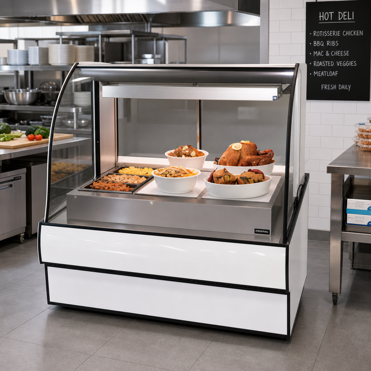 Product image #2 for Federal Industries Curved Glass Hot Deli Case, 77 Inch, 5-Well, Wet or Dry Heat