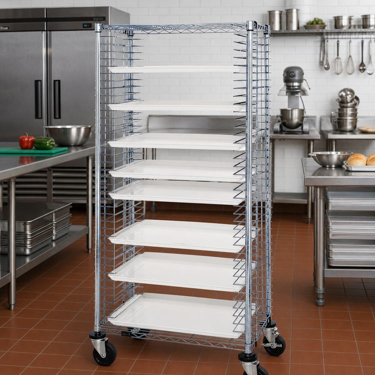 Product image #2 for Quantum TC-31 Full-Size Mobile Side-Load Tray Cart, 31-Tray Capacity, Chrome-Plated Steel Wire