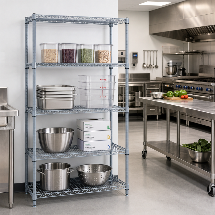 Product image #2 for Quantum 4-Shelf Wire Shelving Starter Kit, 30 Inch Wide x 86 Inch High, Gray Epoxy Antimicrobial Finish