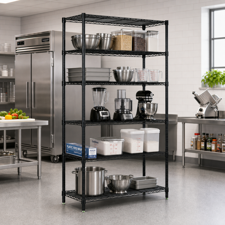 Product image #2 for Quantum 72" x 14" x 54" Wire Shelving Starter Kit with 5 Shelves, Black Epoxy Antimicrobial Finish