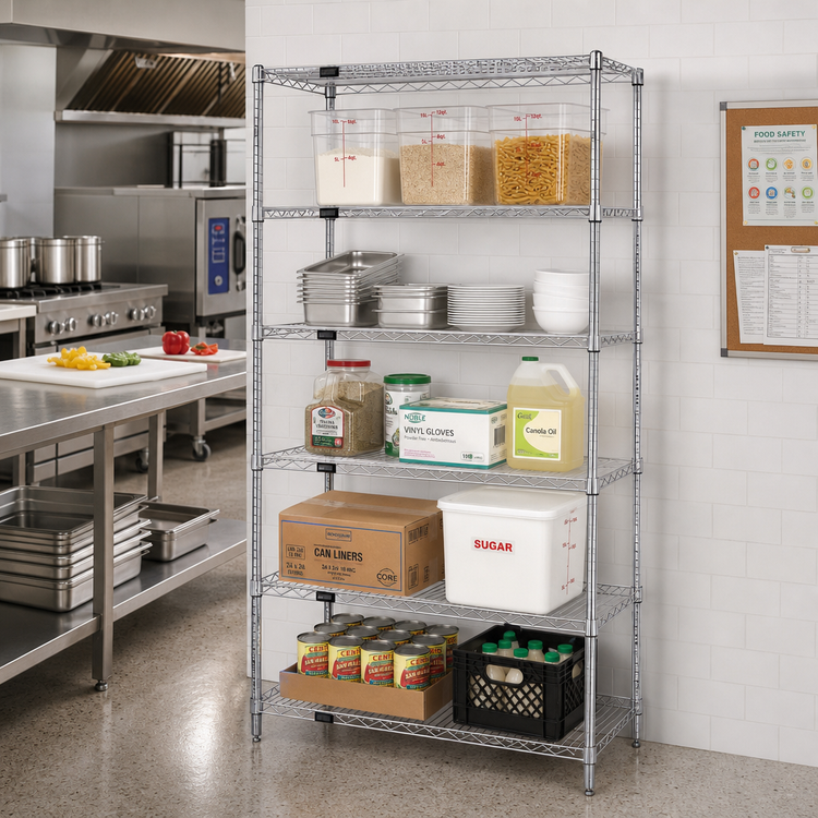 Product image #2 for Quantum 24 x 21 x 86 Inch Chrome-Plated Stationary Wire Shelving Starter Kit with 5 Shelves