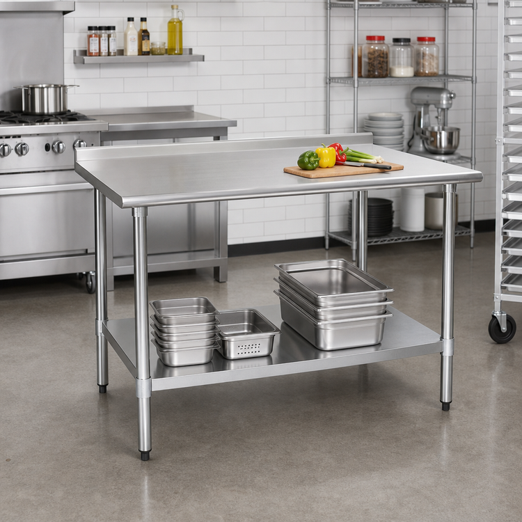 Product image #2 for Eagle Budget Series 48" x 24" 430 Stainless Steel Work Table with 1-1/2" Rear Up-Turn and Adjustable Undershelf