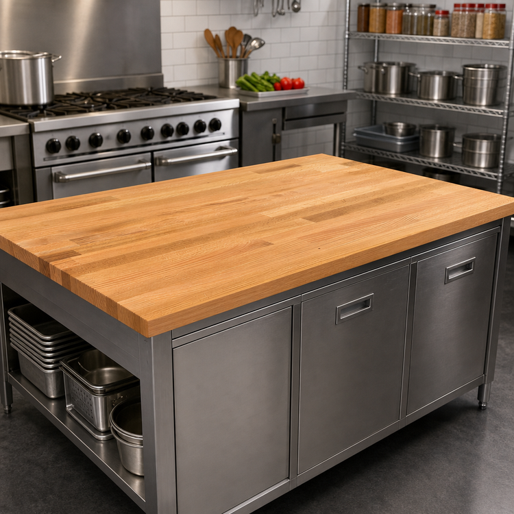 Product image #2 for John Boos Appalachian Red Oak Blended Rails Edge Grain Island Countertop, 60" x 48" x 1-3/4" Thick, Penetrating Oil Finish