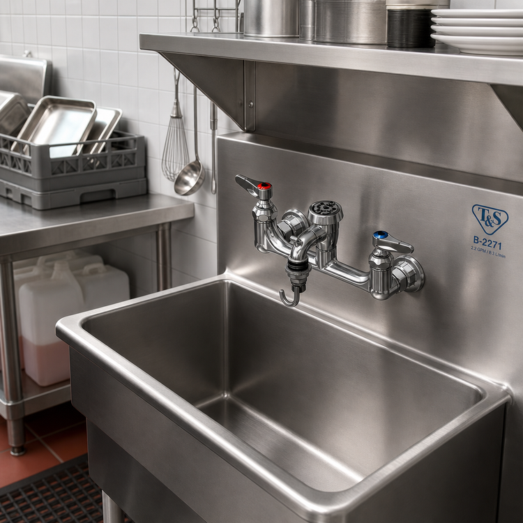 Product image #2 for T&S Brass B-2271 Wall-Mount Service Sink Faucet with Vacuum Breaker Spout and Pail Hook
