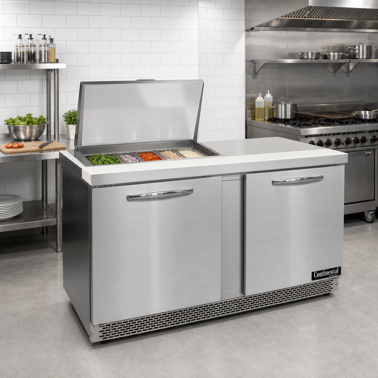 Product image #2 for Continental Refrigerator D60N12M-FB Designer Line 60" Mighty Top Two-Section Sandwich Prep Refrigerator
