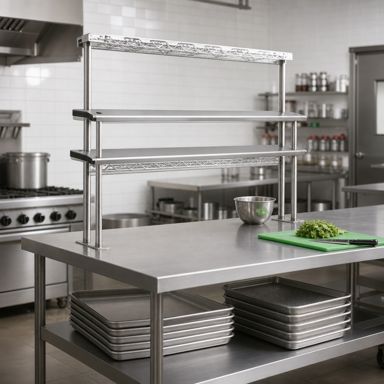 Product image #2 for Eagle Group Flex-Master 30-Inch Stainless Steel Table-Mount Overshelf Post Pair with Mounting Plate