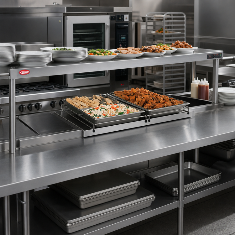 Product image #2 for Hatco Glo-Ray® 72-Inch Freestanding Heated Shelf, 9.75-Inch Deep, Stainless Steel Top