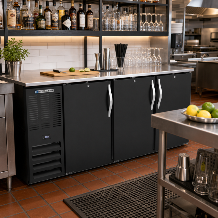 Product image #2 for Beverage-Air BB72HC-B Three-Section 72-Inch Solid Door Back Bar Refrigerator with Stainless Steel Top