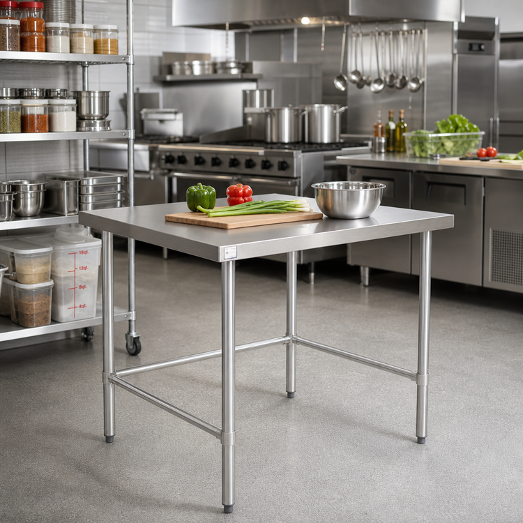 Product image #2 for NSG3030 30 Inches x 30 Inches Stainless Steel Open-Base Work Table, 36 Inches Height — 18-Gauge 430 Stainless Top