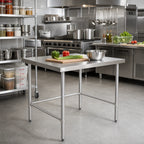 Thumbnail image #2 for Klinger's Trading NSG3030 30 x 30 x 36 in Stainless Steel Open-Base Work Table, 18-Gauge 430 Top, Rolled Edge