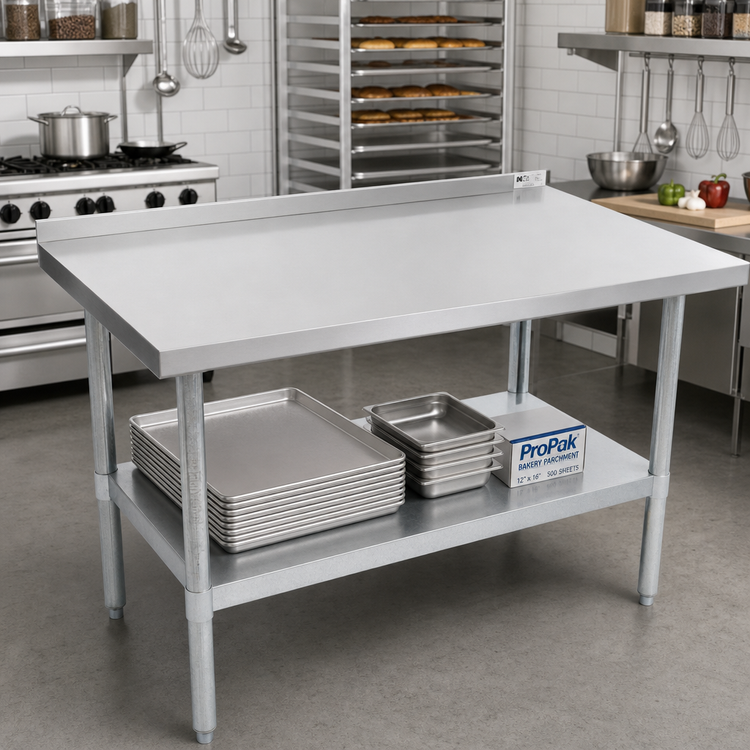 Product image #2 for John Boos Stallion 84-Inch x 30-Inch Budget Stainless Steel Top Work Table with 1-1/2-Inch Rear Up-Turn and Galvanized Base