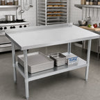 Thumbnail image #2 for John Boos Stallion UFBLG8430 84-Inch x 30-Inch 18-Gauge 430 Stainless Steel Work Table with Rear Up-Turn and Galvanized Undershelf