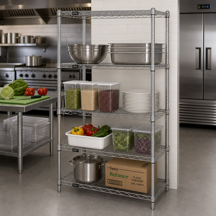 Product image #2 for Quantum 36"W x 12"D x 54"H Stationary Wire Shelving Starter Kit with 4 Shelves, 304 Stainless Steel