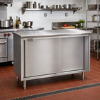 Thumbnail image #2 for Eagle Group Spec-Master CB3096SE Enclosed Work Table, 96"W x 30"D, 14-Gauge Stainless Steel Top, Cabinet Base, 4 Sliding Doors