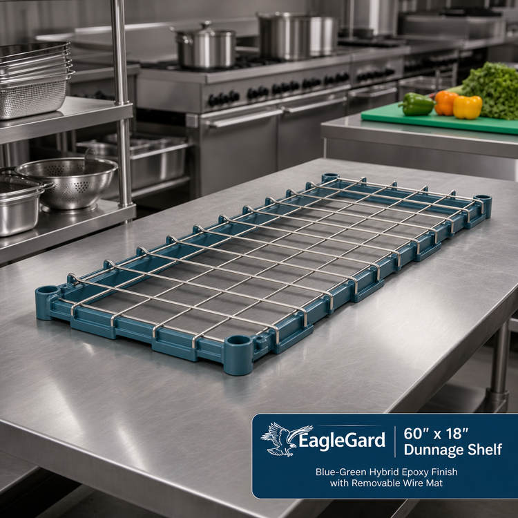 Product image #2 for EagleGard 60 Inch x 18 Inch Dunnage Shelf with Removable Wire Mat, Blue-Green Hybrid Epoxy Finish