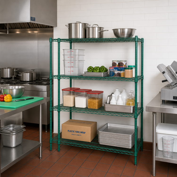 Product image #2 for Quantum 60"W x 21"D x 54"H Wire Shelving Starter Kit with 4 Shelves, Green Epoxy Finish
