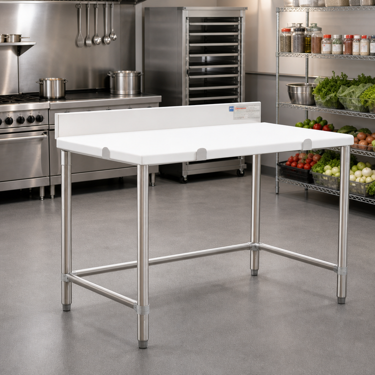 Product image #2 for 72-Inch x 24-Inch Poly Top Cutting Table with Stainless Steel Tubular Base and Removable Backsplash