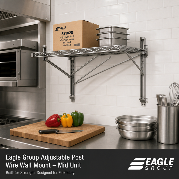 Product image #2 for Eagle Group Adjustable Post Wire Wall Mount Prepackaged Mid Unit for 14-Inch Shelves, Stainless Steel