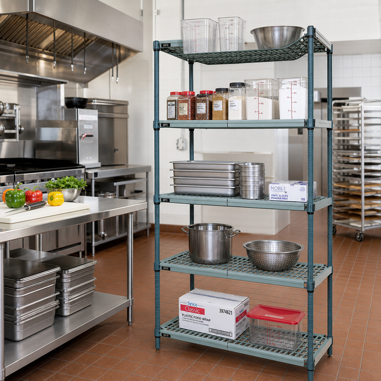 Product image #2 for Quantum Stationary 5-Tier Wire Plastic Mat Shelving Unit, 36 x 18 x 74 Inches, Green